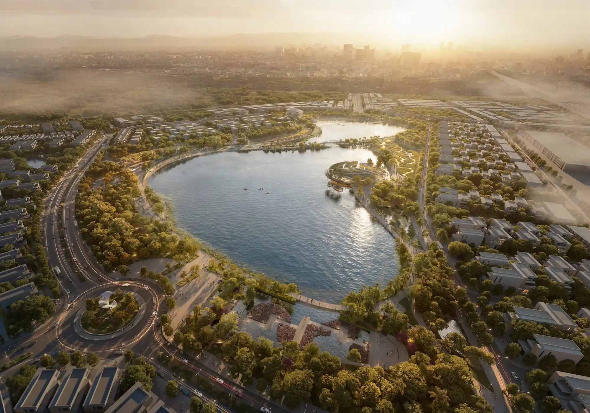 Phối cảnh hồ trung tâm East Lake City và cảnh quan công cộng ven nước
